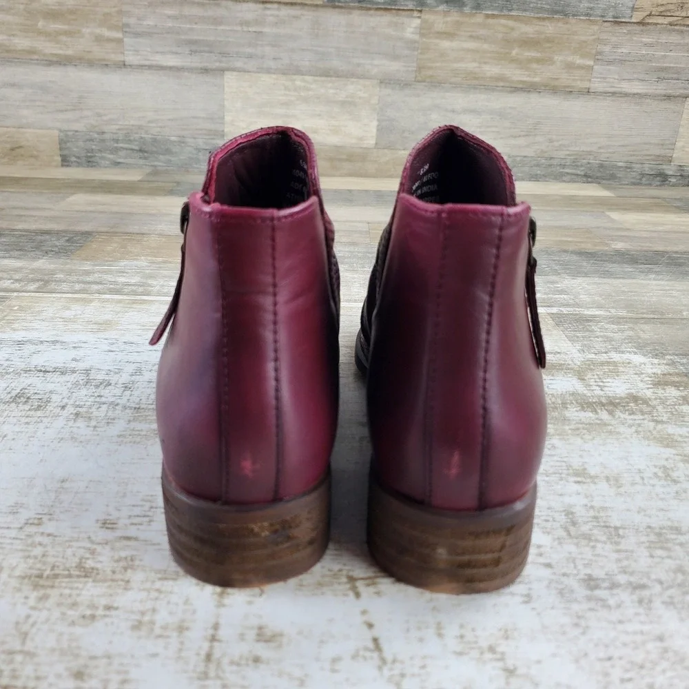 Coldwater Creek Aledo Womens Ankle Booties Sz 6.5 M Wine Leather Side Zipper